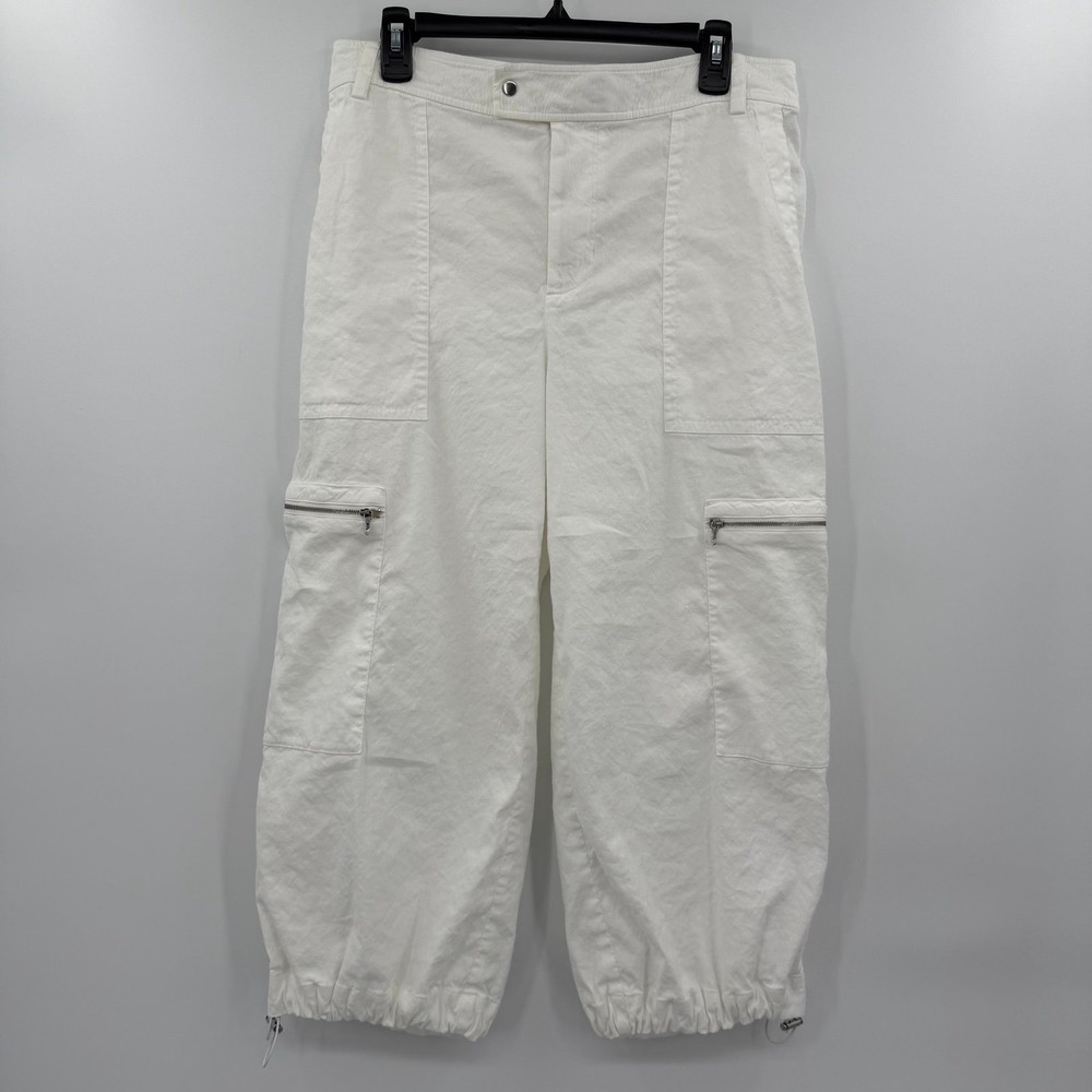 Vince White Linen Blend Cargo Pocket Cropped Wide Leg Pants Sz 12